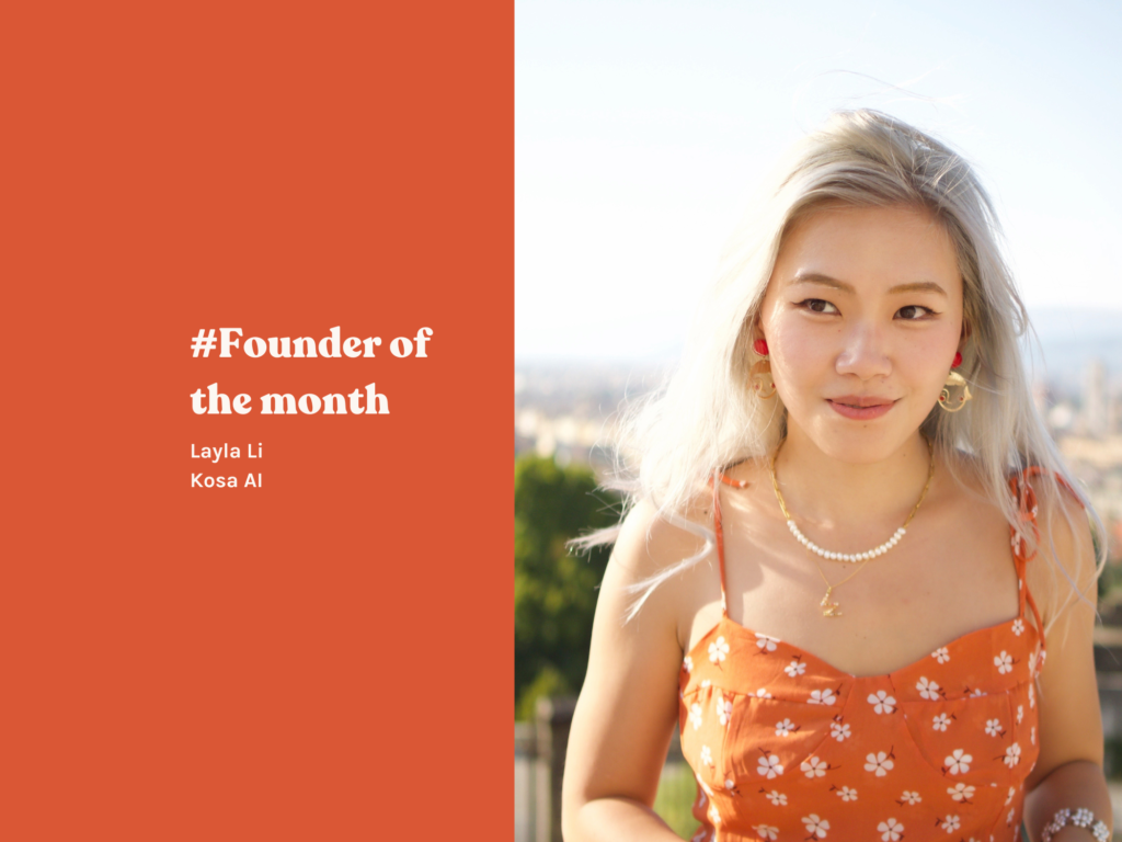 Layla Li, in an orange dress, titled founder of the month.